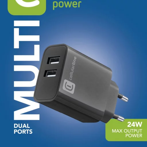 Cellularline USB-A lader 220V m/2 porter 12W + 12W