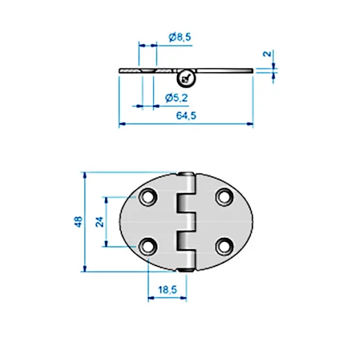 Roca Hengsel oval 64,5 x 48 mm SS316