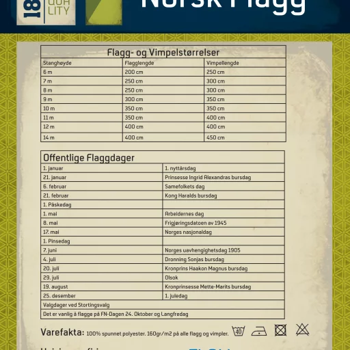 Norsk flagg til flaggstang, 400 cm