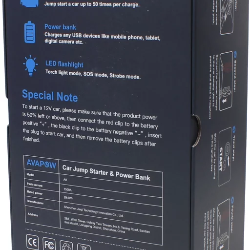 Avapow Jumpstarter A9 12V 1500 A 8000 mAh