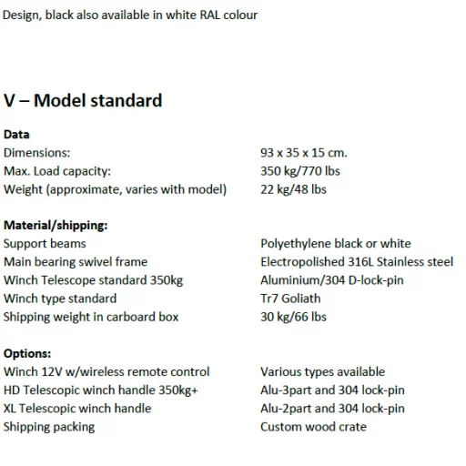 NorDav Davit V-model standard Hvit