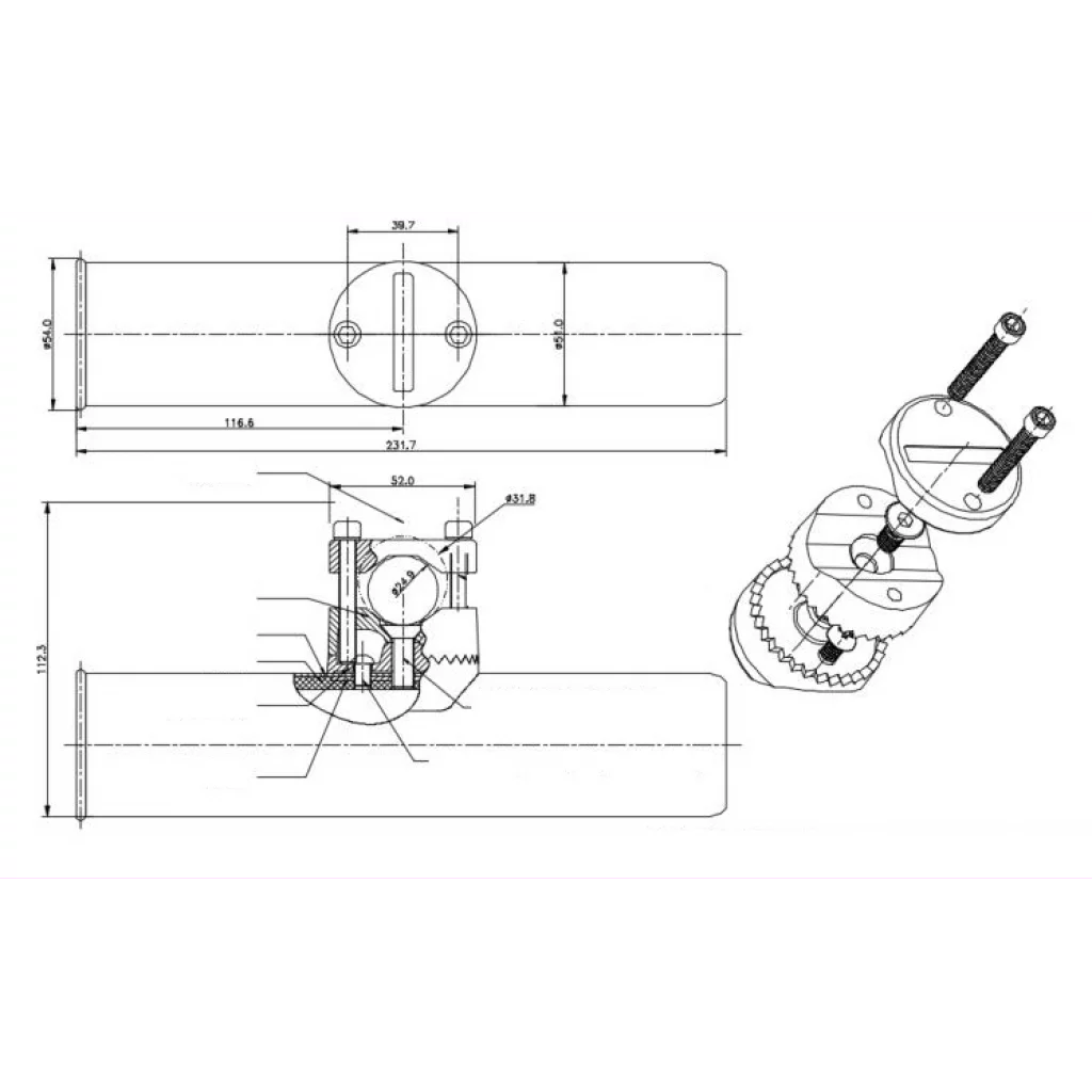 Fiskestangholder, syrefast, for 25-32 mm pulpit