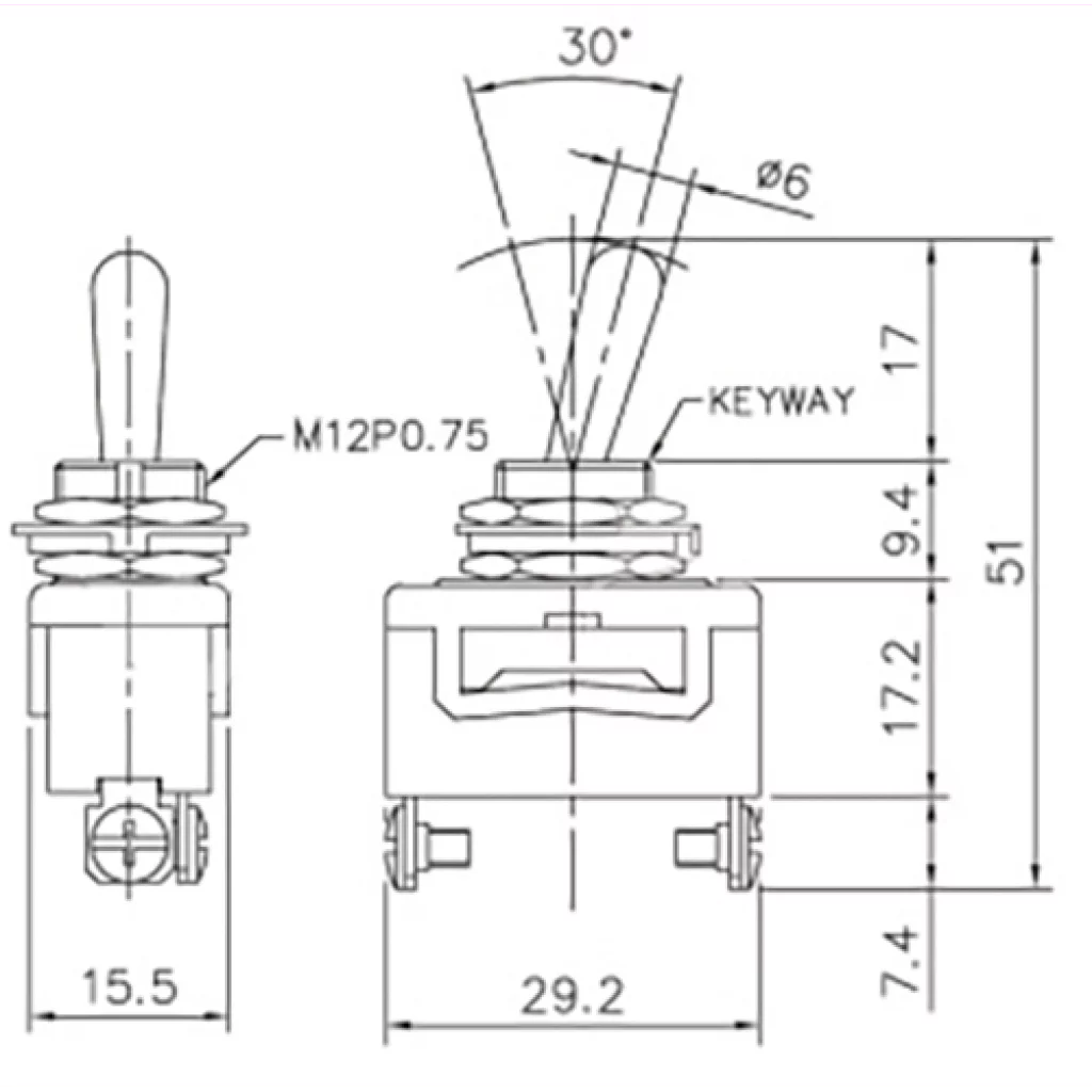 Vippebryter vanntett 12V, av/på