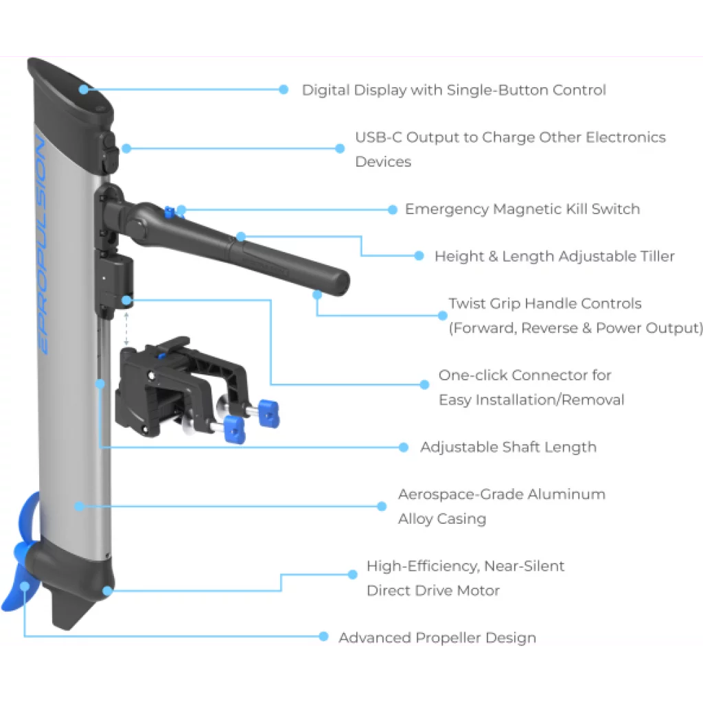ePropulsion eLite elektrisk utenbordsmotor kort stamme