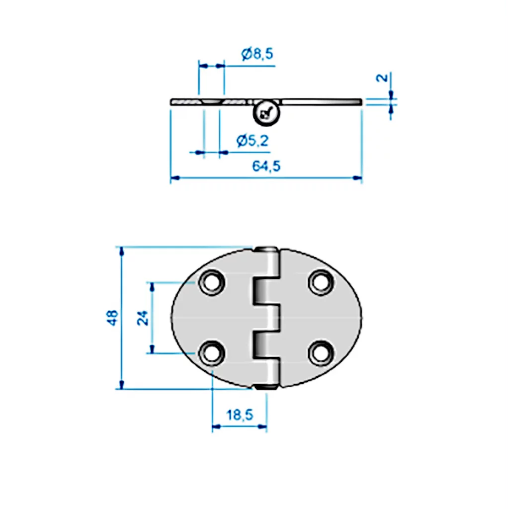 Roca Hengsel oval 64,5 x 48 mm SS316