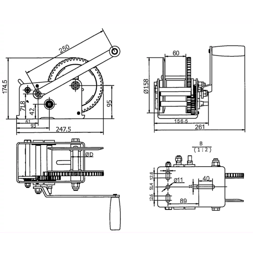 Rock Tilhengervinsj manuell brems 817 kg
