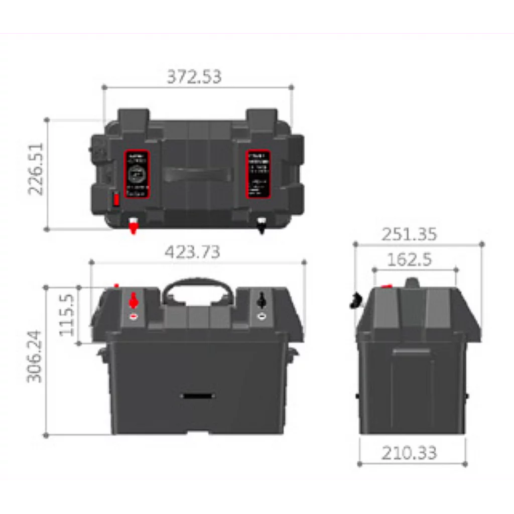 Batterikasse Powerbox med 12V og USB uttak