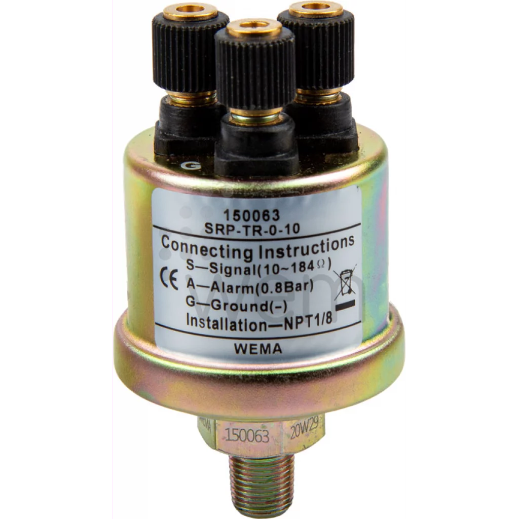 Wema 10 bar oljetrykksgiver med alarm- og jordtilkobling